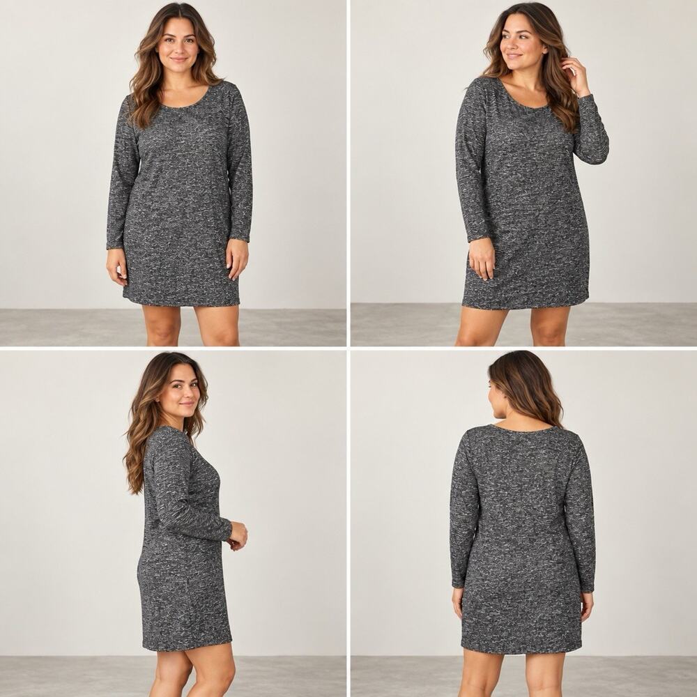 Old Navy Womens L Black White Marled Long Sleeve Scoop Neck Knit Dress